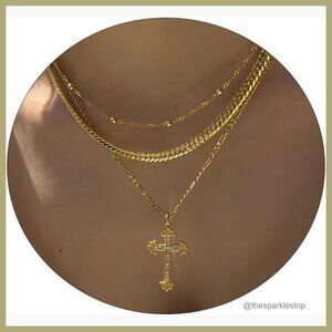 14K Gold Plated Dainty Heart Cross Pendant Choker Necklace